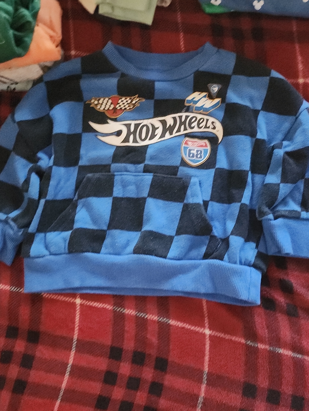 Hot Wheels Boys' Blue & Black Checker Pullover Hoodie